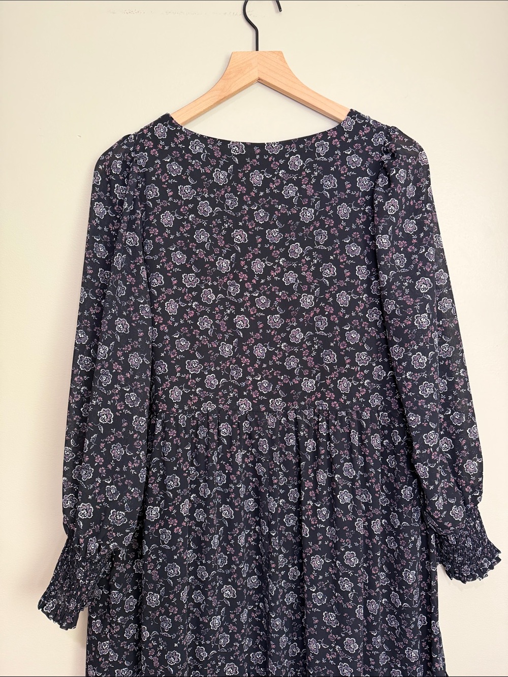 Madewell Midi Dress Georgette Long Sleeve Black Size L - Picture 5 of 6